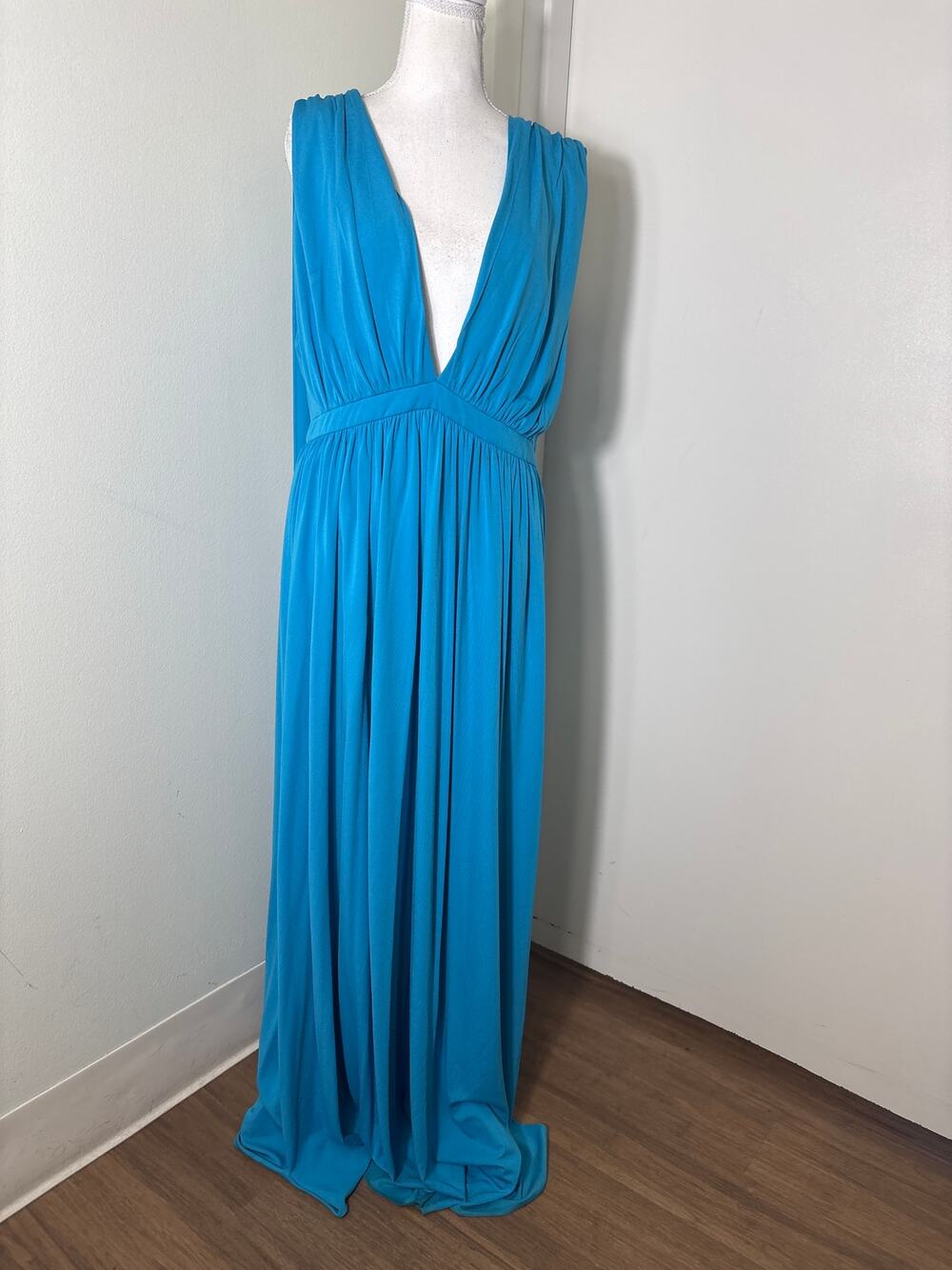Halston Blue Draped Maxi Dress Sz 12